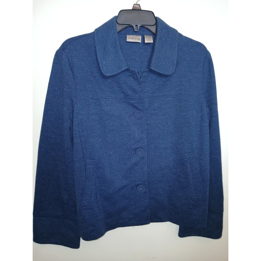 Chico's Dark Blue Covered Button Knit Spring Jacket Unlined Casual 1 Medium